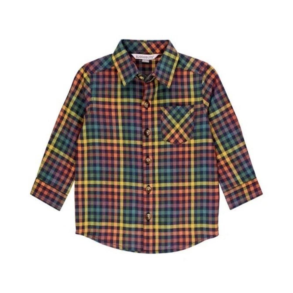 RuggedButts Harvest Rainbow Gingham Shirt Boys 3T Plaid Button Down NWT